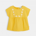 Obaibi T-shirt jersey et plumetis a coquillages brodes jaune bebe fille