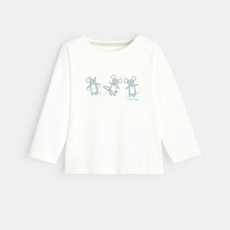Obaibi T-shirt coton bio imprime pois moutons rose bebe fille