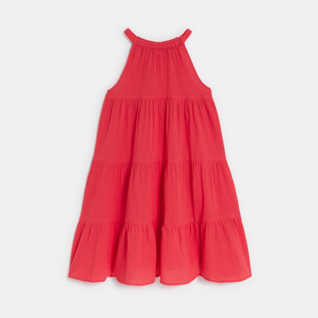 Okaidi Φόρεμα μονόχρωμο κόκκινο με τιράντες για κορίτσια