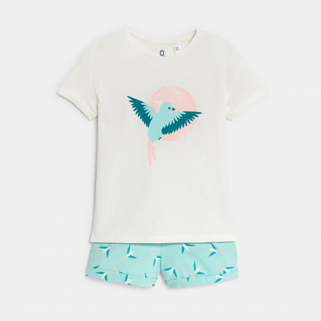 Okaidi Pyja-short motif oiseau turquoise Fille