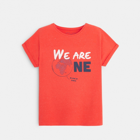 Okaidi T-shirt 60% en coton recycle WE ARE ONE orange fille