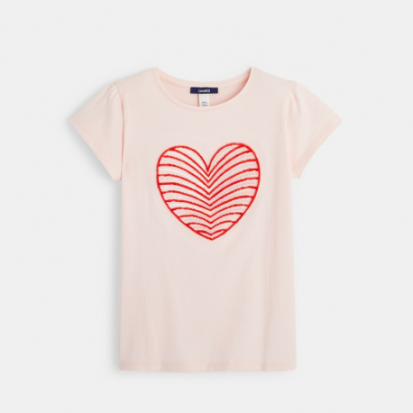 Okaidi T-shirt coeur velours et sequins rose fille
