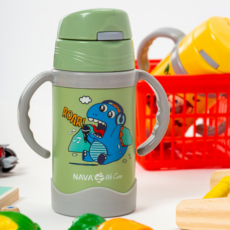 Θερμός - παγούρι ανοξείδωτο με λαβές Nava® We Care Πράσινο 300ml