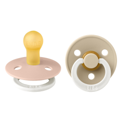 Πιπίλες νύχτας Bibs® Colour Glow Blush/Vanilla Στρογγυλή No1, σετ των 2