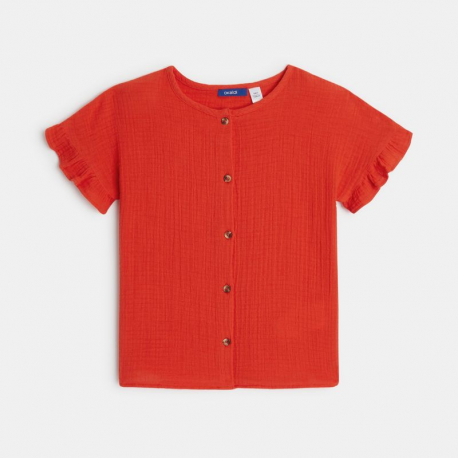 Okaidi Blouse en gaze de coton unie rouge fille