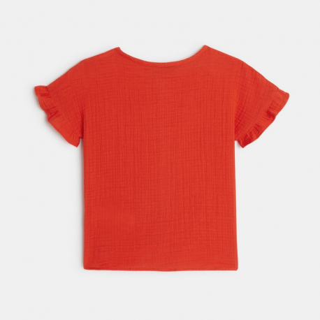 Okaidi Blouse en gaze de coton unie rouge fille