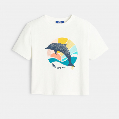 Okaidi T-shirt motif dauphin blanc fille