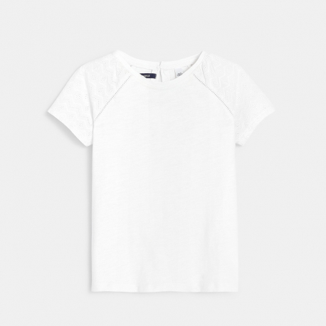 Okaidi T-shirt detail broderie anglaise blanc fille