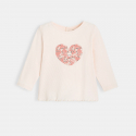Obaibi T-shirt maille cotelee motif coeur rose bebe fille