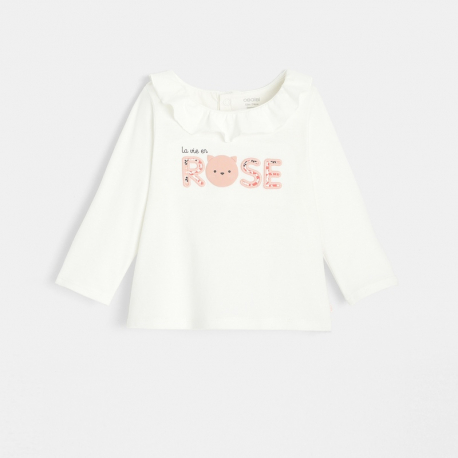 Obaibi T-shirt col volante Chat en rose bebe fille