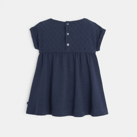 Obaibi Robe maille et broderie anglaise bleue bebe fille