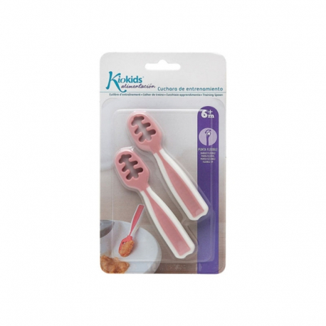 Σετ 2 κουταλάκια αυτοσίτισης Kiokids® Ροζ 6m+